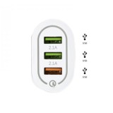 Αντάπτορας Πρίζας Τοίχου Λευκός USB 3 port 2,1A 5V Fast Charge 3.0 BK373 3