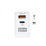 Αντάπτορας Πρίζας Τοίχου Λευκός USB & USB Type-C 20W 5V Fast Charge 3.0 BK383 3