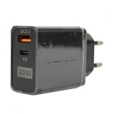 Αντάπτορας Πρίζας Τοίχου ΜΑΥΡΟΣ USB & USB Type-C 20W 5V Fast Charge 3.0 BK383B 1