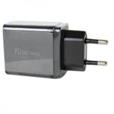 Αντάπτορας Πρίζας Τοίχου ΜΑΥΡΟΣ USB & USB Type-C 20W 5V Fast Charge 3.0 BK383B 3