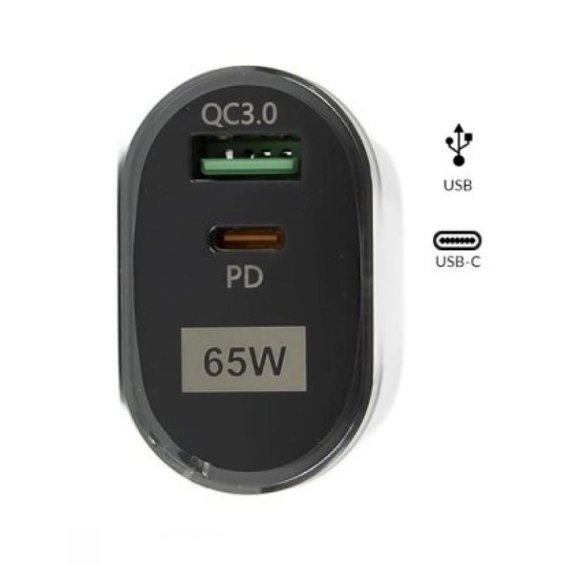 Αντάπτορας Τοίχου USB & USB Type-C 65W 5V Super Fast Charge 3.0 BK385-GaN White